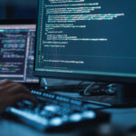 Uma pessoa digitando código na frente de um computador