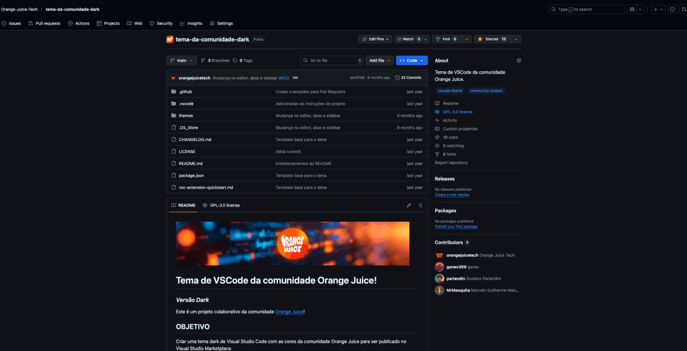Página do github da Orange Juice